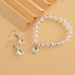 🆕️🌟 White Aurora Borealis Glass Beaded Star Charm Bracelet & Drop Earrings🌟